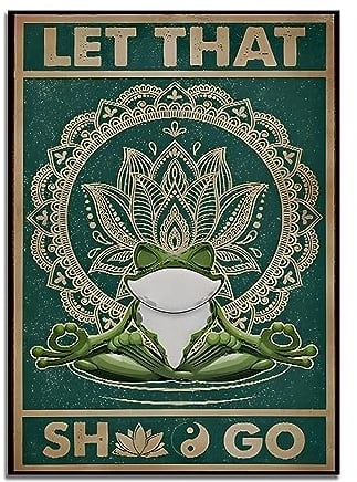 TANYANG Let That Shit Go Poster, Yoga-Frosch-Wandkunst, Lustige Frosch-Wanddekoration, Frosch-Badezimmerdekoration 60X90Cm No Frame