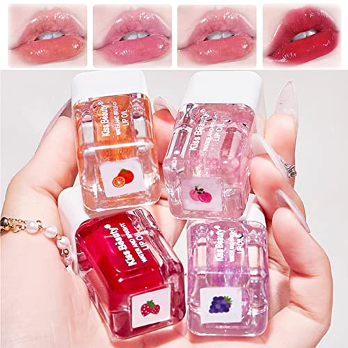4 Stück Fruchtig Lipglosse Feuchtigkeitsspendendes, Aufpolsterndes Lippenglanzöl Lipgloss Getönter Lippenbalsam Lippenpflege Langanhaltend Nährend Reparierend Feuchtigkeit