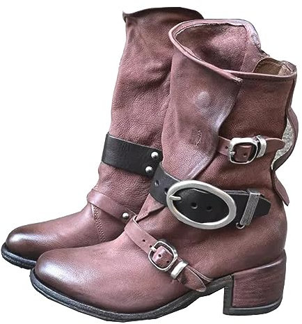 SIULAS Steampunk PU cuoio cavaliere stivali - Rinascimento medievale Cosplay stivali - punta rotonda fibbia cavaliere stivali - Cavaliere delle donne stivali,Marrone,38