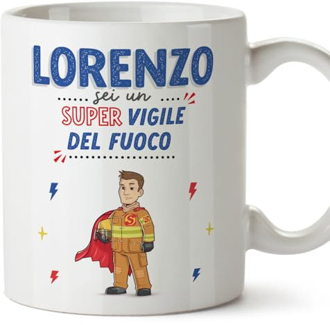 Mugffins Tazza Personalizzata in ceramica per VIGILE DEL FUOCO uomo 11 oz / 350 ml - In italiano - Sei Super! - Idea regalo per compleanno, anniversario, natale, laurea