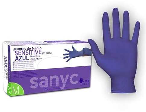 SANYC- Sensitive Guante Nitrilo Sin Polvo Color Azul 3,5gr cajas de 100 unidades (100, L)