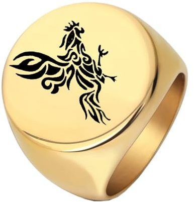 PAURO Herren Edelstahl Einfache Hochglanzpoliert Runde Chinesisches Tierkreiszeichen Hahn Ring Punk Stil Gold Größe 70 (22.3)