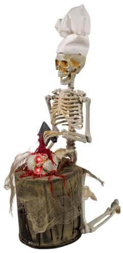 Horror-Shop Skelett Koch mit Sich bewegendem Metzgerbeil 30cm
