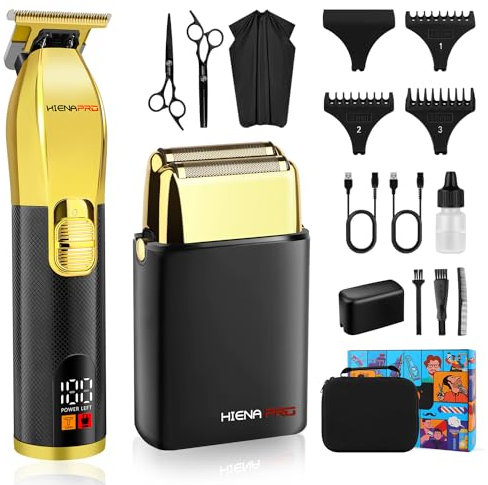 HIENA PRO Rasoi elettrici da uomo, kit professionale per barba e barba, kit per rasatura, rasoio di precisione senza fili, tagliacapelli da barbiere, regalo per uomini