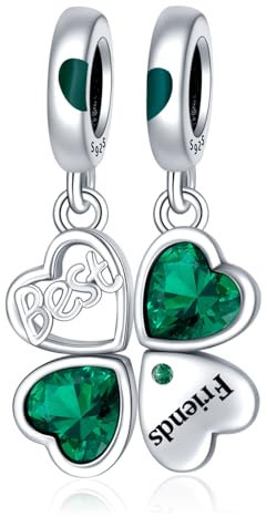 NUNUYAYA Damen Charm Anhänger für Armband 925 Sterling Silber Best Friend Four-Leaf Clover Dangle Charms Beads passend für Armband Halskette,Anhänger für Europäischen Armbänder für Frauen Mädchen