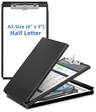 A5 Metall-Klemmbrett mit Aufbewahrung, Memo-Größe, robustes Klemmbrett aus recyceltem Aluminium, Binderform mit Sichtschutz, 15,2 x 22,9 cm, Papierhalter für Polizei, Krankenschwestern, Studenten und