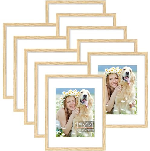 decorUhome 11x14 Bilderrahmen Set mit 10 Stück, Display Bilder 8x10 mit Passepartout oder 11x14 ohne Passepartout, Natur, Fotorahmen mit Plexiglas für Bilderrahmen, Collage, Wanddekoration, Natur, 28