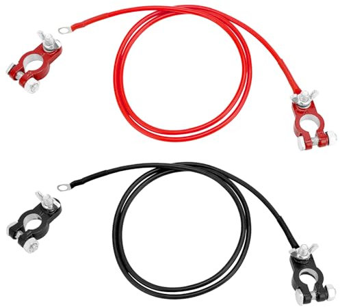 QWORK® 1 Pair 10AWG Battery Connector Wires 40 Inch/100cm Red & Black with Aluminum Alloy Terminals for Automotive, Marine, & Solar Applications