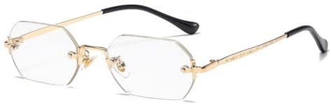qinqilanqi-S Rahmenlose Achteckige Sonnenbrille | Metall Retro | UV400 | Etwa 20g Leichtgewicht Damen Herren(Gold/Transparent)
