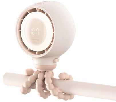 Dreamegg Baby Pram Fan - Portable Clip On Fan for Stroller with Hidden Blade & Child Lock, 4 Speeds incl. Eco Mode, Night Light, Smart Display, USB Rechargeable for Car Seat & Crib, Ideal Baby Gift