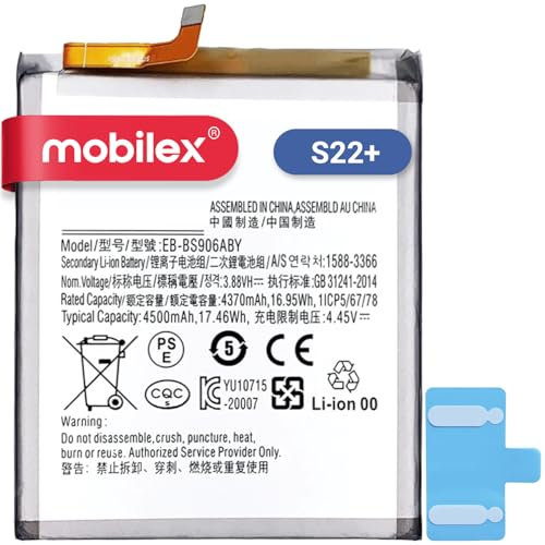 MOBILEX® Batteria per Samsung Galaxy S22+ Plus (EB-BS906ABY) | Ricambio interno | 4500mAh - OEM | Capacità originale