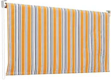 Tenda da Sole a Caduta 150x250 cm con Rullo in Alluminio, Parasole Esterno a Righe Gialle, Attacco Soffitto Incluso