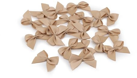 Satinschleifen 25x30mm 20 Stück - FARBAUSWAHL - farbecht & waschbar - Kleine Schleifen zum Nähen - Fertige Geschenkschleifen zum Dekorieren Basteln Kleben Sand Beige