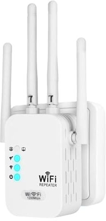 Extender wifi Potente amplificatore WiFi 1200mbps,Doppia Banda (2.4G+5G),Ripetitore wifi potente per casa,2 porta LAN,4 antenne,Copertura 9800 m³,Compatibile con Alexa,router e tutti box di rete