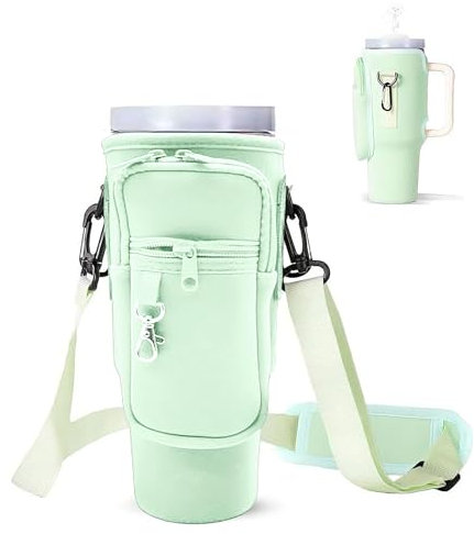 HRCOYES Water Bottle Carrier Bag for Stanley 40oz Neoprene Tumbler with Phone Pocket and Adjustable Strap for Stanley Cup Accessories