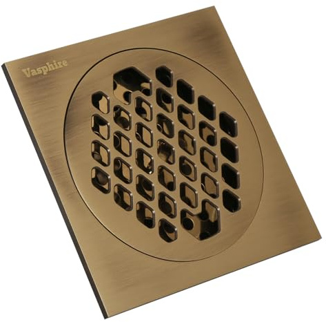 Vasphire Messing Duschrinne 10cm, Quadratischer Duschablauf mit Haarsieb Abnehmbarer Deckel, Geruchsneutrale Duschabfluss für Waschraum Badezimmer Toilette Keller - Antike Bronze