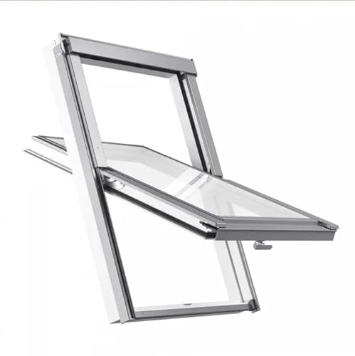 Dachfenster Kunststoff Velux Gruppe SOLID PVC Schwingfenster 66x118 cm 2-fach Wärmeschutzverglasung Argonfüllung Uw 1,3 W/m²K inkl. Eindeckrahmen für Ziegeldach weiß innen grau außen