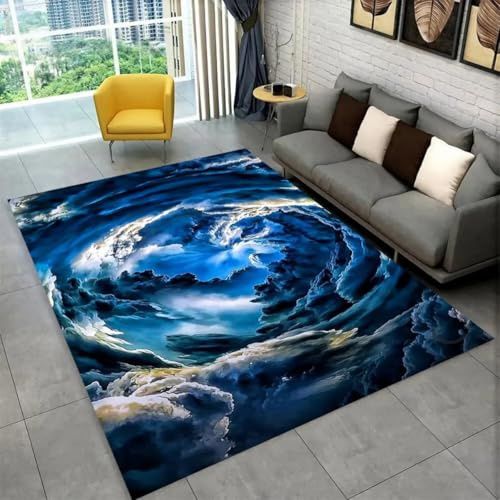 RUILBJM Gaming Stuhl Teppich, Gamer Teenager Schlafzimmer Rug Rutschfester Teppich, Schreibtisch Bodenschutz, 3D Tornado Hurrikan Sturm Druck Carpet für Cool E-Sport Zimmer (Blue,120x180cm)