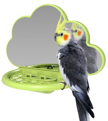 Vogelspiegel mit Barsch - Hängende Cockatiel -Spiegel mit Fütterungsschale und Stand | Vogelkäfig -Zubehör für, Wellensittiche, Sittiche, Conures, Lovebirds und andere kleine Vögel