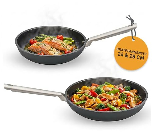 Cosy & Trendy Ecodura Bratpfannenset 24 + 28 cm – Pfannenset mit PFAS-freier & Greblon-Keramikbeschichtung – Pfanne aus 100 % recyceltem Aluminium – Bratpfanne für Induktion & alle Herdarten
