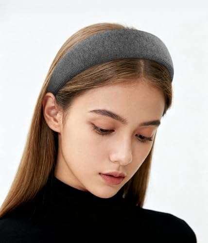 axy Breiter gepolsterter Haarreif aus geripptem Stoff Wunderschön Damen Stirnband Haarschmuck Haarreifen Hairband HR10C (Grau)