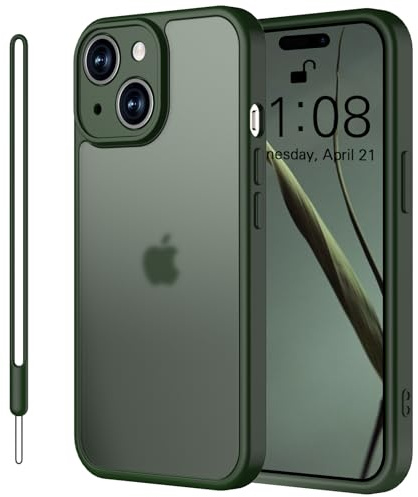 Mitetabo Handyhülle für iPhone 15 Hülle mit Kameraschutz und Anti-Fingerabdruck Durchscheinende Mattierte PC Rückseite Fallschutz nach Militärstandard Case für iPhone 15 Grün