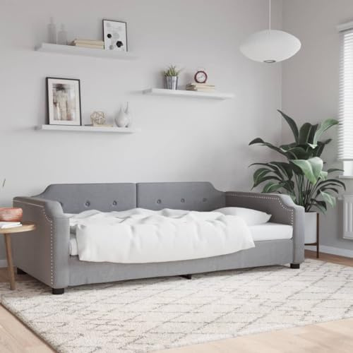 Tonture Tagesbett Hellgrau 100x200 cm, Stoffbezug, 2-in-1 Schlafsofa mit robustem Metall- & Massivholzgestell, modernes Design für Wohn- & Schlafzimmer, bequemes Polster