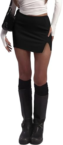 Tisfeer Black Mini Skirt for Women with Shorts Side Slit Pencil Skort