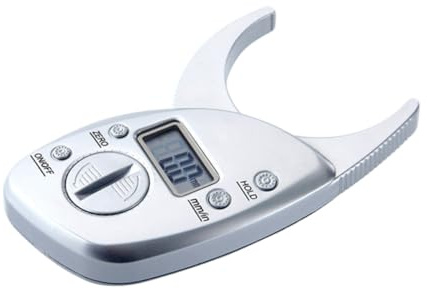 Calibrador de Grasa Corporal con Pantalla LCD para Medir Pliegues | Rango de Medición 0 a 50mm, Plástico Portátil Color Plata, Precisión 0, 02mm, Resolución 0, 1mm