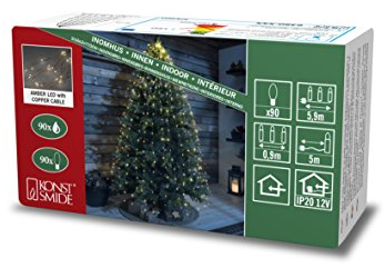 Konstsmide LED Tropfenlametta 10 Stränge à 9 Dioden, 90 bernsteinfarbene Dioden, 12V Innentrafo, kupferfarbener Draht - 6380-860