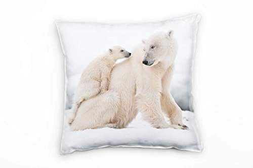 Paul Sinus Art Tiere, weiß, grau, Eisbär mit seinem Jungen Deko Kissen 40x40cm für Couch Sofa Lounge Zierkissen - Dekoration zum Wohlfühlen