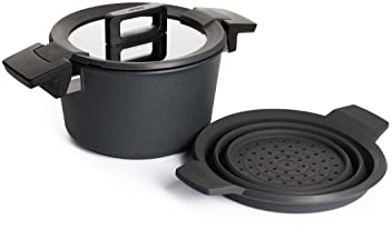 Woll Concept PLUS Kochtopf mit Deckel und multifunktionalem Silikoneinsatz - Induktiv -, Ø 20 cm, 11,5 cm hoch, 3,0l - Geeignet für alle Herdarten, Aluminium, backofenfest bis zu 250°, anthrazit