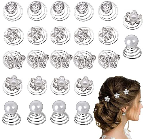 60 Stück Haarspiralen Hochzeit Haar,Curlies Perlen Strass Haarschmuck Braut Blumen Kristall Haarspinnen für DIY Braut Haarschmuck