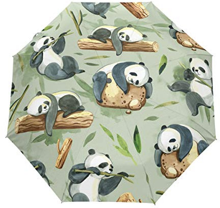 Regenschirm mit Panda-Blättern, faltbar, Winddicht, Regen, automatischer Öffnung, Reise-Regenschirm, UV-Schutz für Damen und Herren