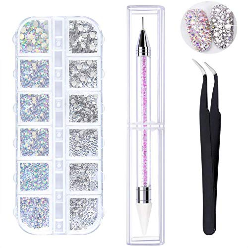 CYH 1500 Stück Strasssteine, 6 Größen Glitzersteine, AB Strasssteine Selbstklebend zum Aufkleben Kristall, Nailart Edelsteine für Nägel/Kleidung/Handwerk, mit Picker Dotting Pen Pick Up Pinzette