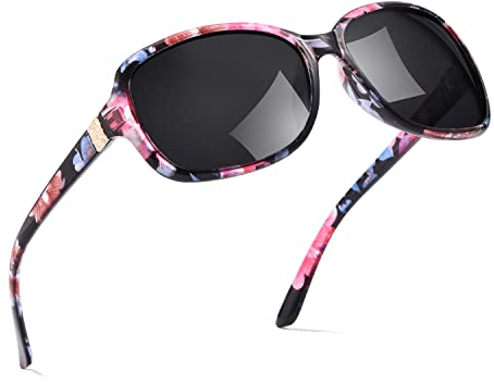 SIPHEW Lunettes de Soleil Femme Polarisées，solaire pour lunettes de vue verres polarisants retro designer ultra légères UV400 Protection (sunglasses, fleuri)