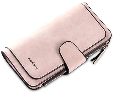 FORRICA Damen Geldbörse Leder Lange Portemonnaie Große Kapazität Brieftasche Frauen Viele Kartenfächer Geldbeutel Reißverschluss Münzen Beutel Rosa
