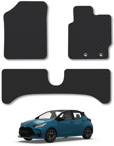 Fits Toyota Yaris (2011-2020) [Full Hybrid] 3mm Rubber Car Floor Mats | Tailored Fit Carpet Floor Mats non Slip Full Coverage Compatible Accessory Front Rear Anti Slip Granulated Backing