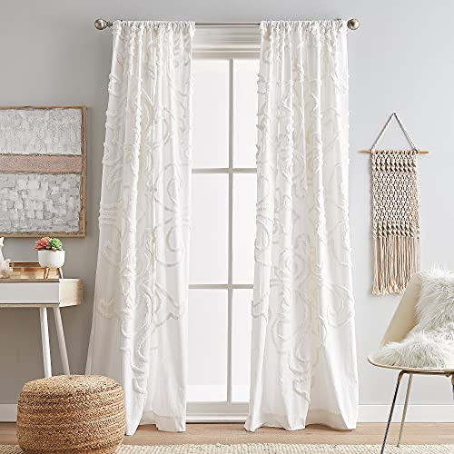 Peri Home Gates Tufted Chenille Rod Pocket Window Curtain Panel Pair, 84, White