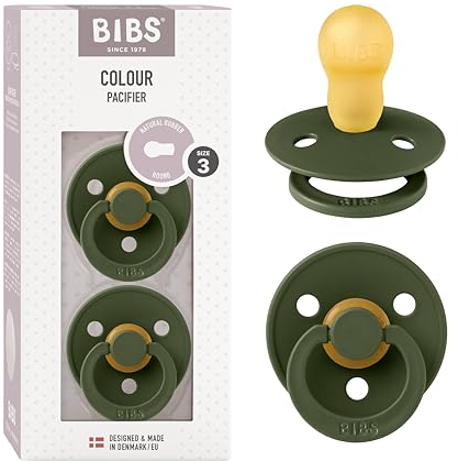 BIBS Colour Schnuller 2er-Pack, BPA-frei, Kirschform Nippel. Naturkautschuk/Latex, Hergestellt in Dänemark, Größe 3 (18+ Monate), Hunter Green