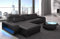 Sofa Berlin L Form Ecksofa Leder mit LED Licht Ledersofa Ottomane Couch mit Kopfstützen (Ottomane Links, Black)