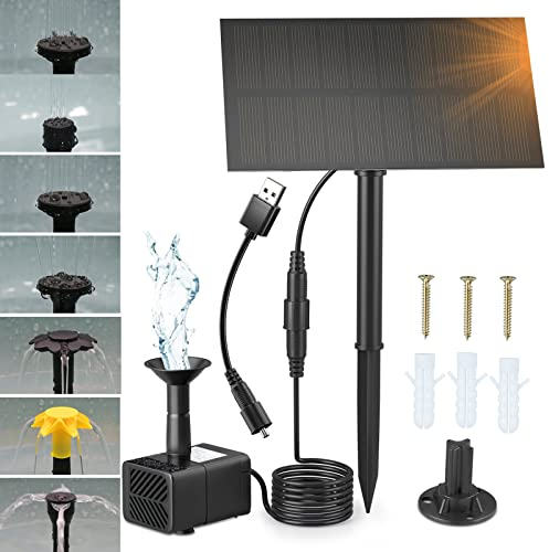Solar Springbrunnen Pumpe, PChero Mini Solarbetriebene Teichpumpe Wasserpumpe wasserspiel Pumpe mit 6 Düsen für Vogelbad Teich Pool Garten Aussen Dekoration