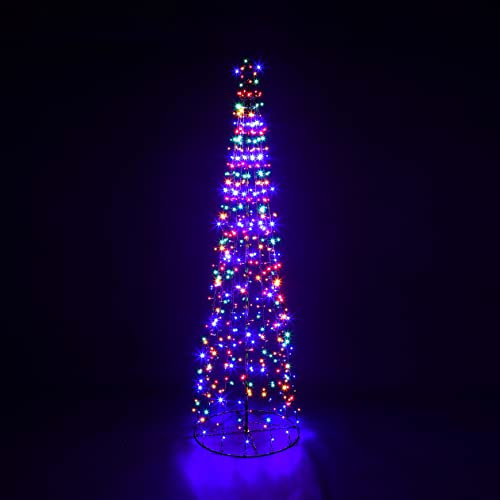 CHRISTMAS CONE TREE DECORATION LED LIGHTS STAR TOPPER XMAS INDOOR & OUTDOOR (7ft, Multicoloured)
