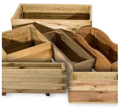 Jardin202 - Jardineras de Madera Maciza de Pino | Maceteros de Madera tratada para Jardín y Terraza | Ondas