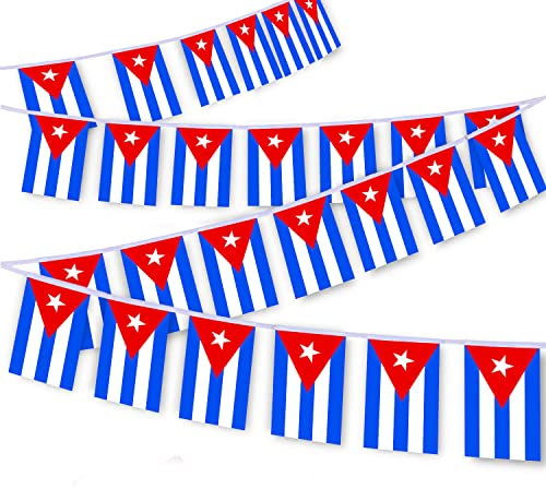 MacLand 30 cuerdas de bandera de Cuba, banderines cubanos de 32 pies, pancarta decorativa para decoración de patio interior y exterior