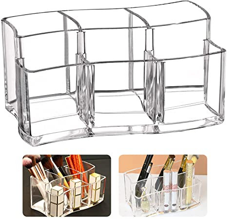 Top-spring Makeup Brush Holder Organizer, Acrylic Makeup Brush Organiser, Eyeliners Display Holder for Comestic Organizing (6 Slots)