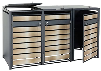 XL 3er/6er-Mülltonnenverkleidung HWC-J81, Mülltonnenbox, Metall 95kg anthrazit - Gold