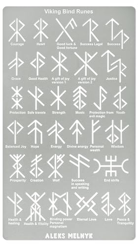 Aleks Melnyk Nr.412 Metallschablone, Wikinger-Bind-Runen-Generator, Bindrune, altes Alphabet, Sigil-Magie-Alphabet-Schablone, Buchstabenvorlage für Holzverbrennung, Brandmalerei, Wicca-Schablone