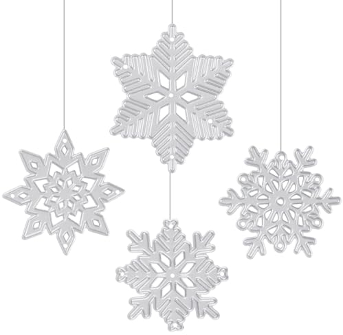 KFDDRN 3D Stanzschablone Weihnachten Metall Prägeschablone mit Schneeflocken Blumen Stanzformen Schablonen für Weihnachtsanhänger zum Aufhängen Weihnachtsbaum Deko Handwerk DIY Dekoration 4 Stück