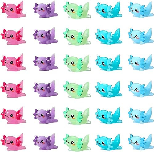 Tatmitter Axolotl Mini-Figuren aus Kunstharz, 30 Stück, Miniatur-Figuren, Gartenlandschaft, Aquarium, Puppenhaus, Ornament, Topfpflanzen, Dekoration, Basteln, für Weihnachten (5 Farben)